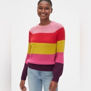 GAP Women's Pink and Purple Striped Sweater